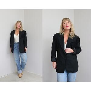 1990's Vintage Adolfo Black Wool Fringe Blazer  ~ Women's MD LG ~ Western Jacket